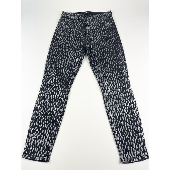 7 Seven For All Mankind High Waist Skinny Size 29 Coated Black Silver Jeans - Picture 1 of 14